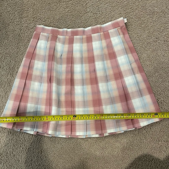 FRUIT SUGAR (Junior) Pleated Checkered Plaid Pink Mini Skirt - Picture 5 of 7